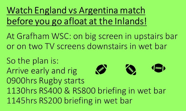 More information on RUGBY THEN SAILING = PERFECT INLANDS WEEKEND!